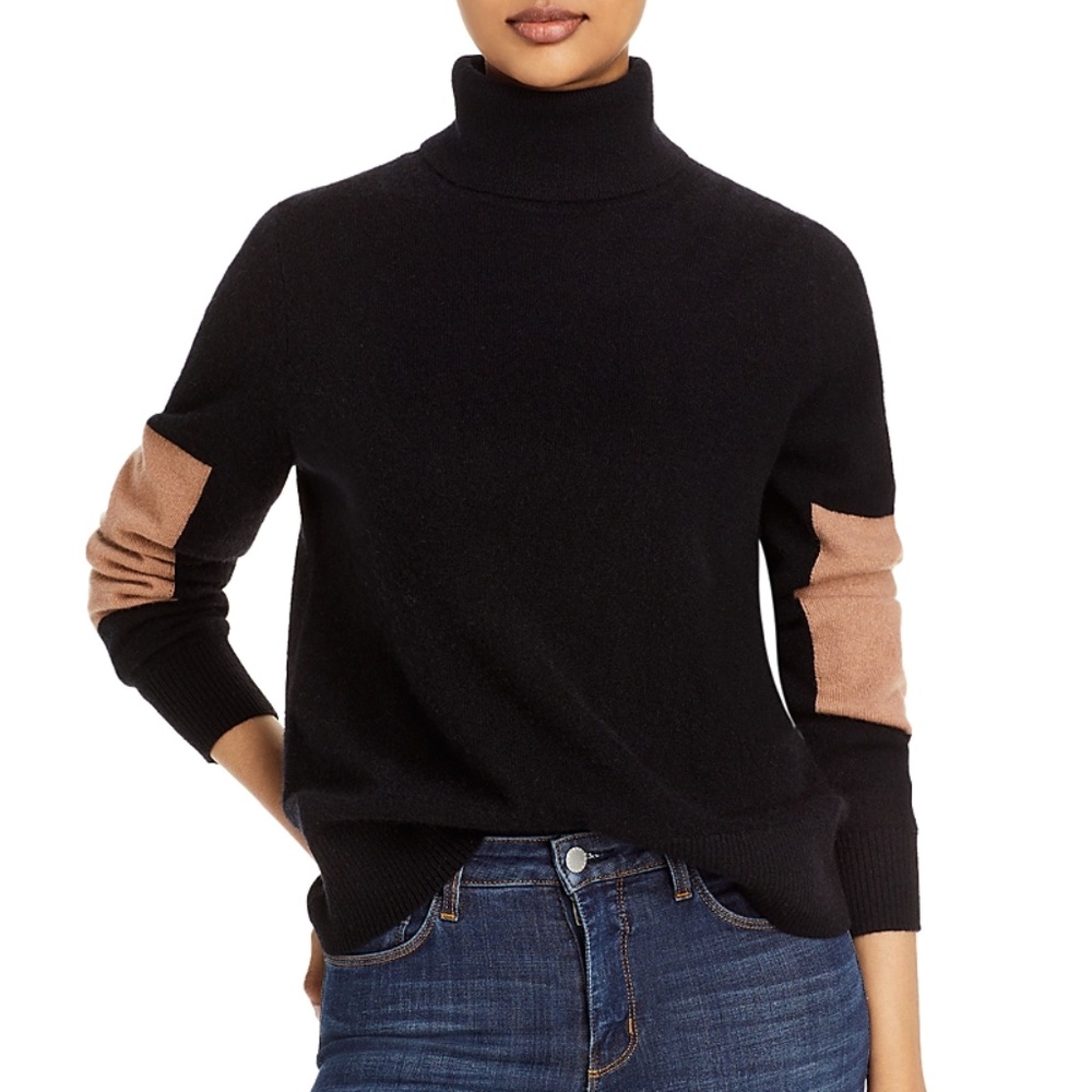 C by Bloomingdale's Cashmere Color Block Elbow Cashmere Sweater MEDIUM
